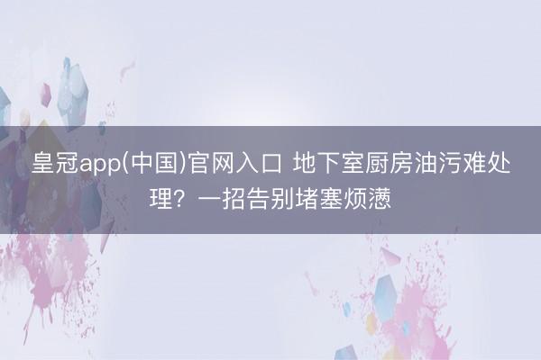 皇冠app(中国)官网入口 地下室厨房油污难处理？一招告别堵塞烦懑