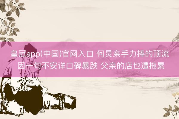 皇冠app(中国)官网入口 何炅亲手力捧的顶流 因一句不安详口碑暴跌 父亲的店也遭拖累